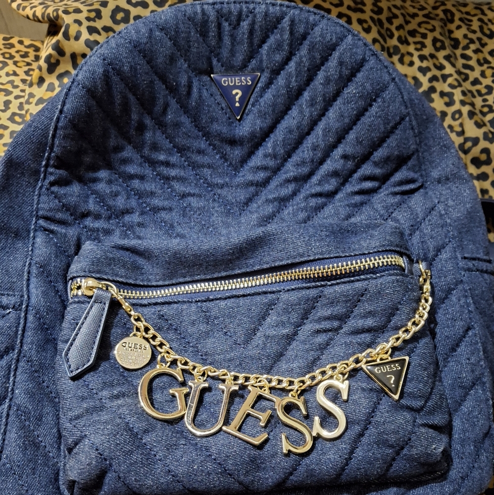 Guess Denim Backpack with Gold Chain. New!!! You Can Use It As A Shoulder Bag.
